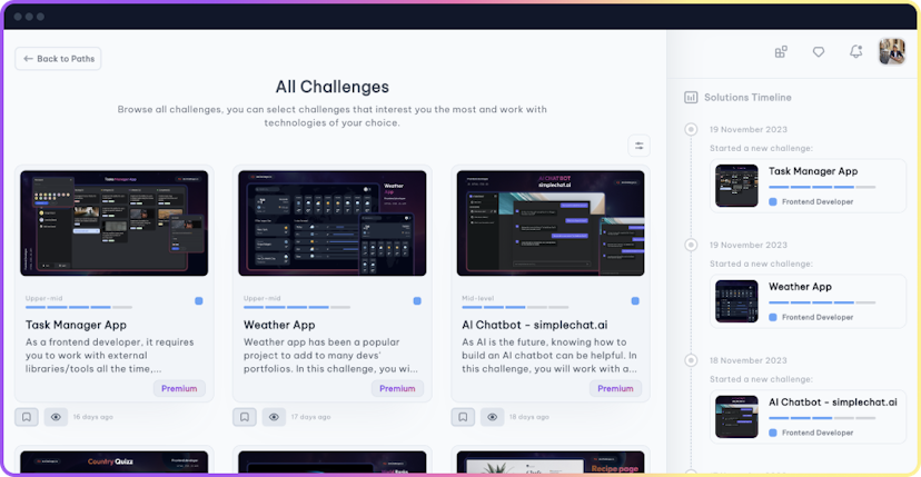 Hero Image, Devchallenges Dashboard